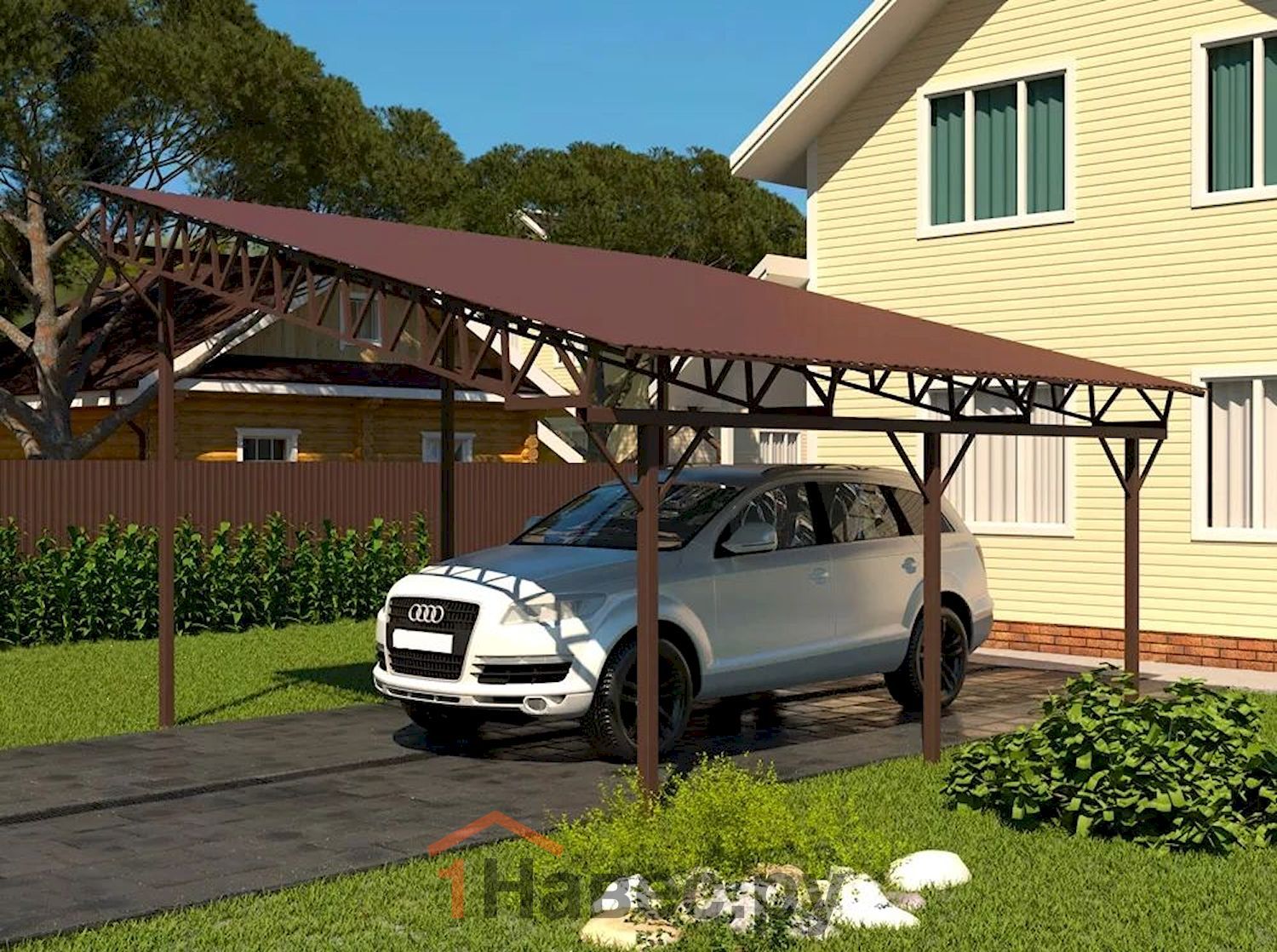 Односкатный навес из профнастила для дома и дачи